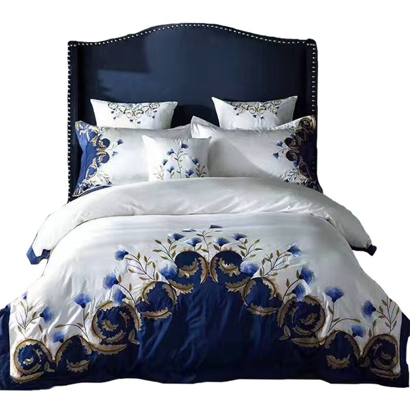 Load image into Gallery viewer, 60&#39;s Satin Embroidered Flower Four-piece Cotton Quilt Cover - SuperStar Bedding
