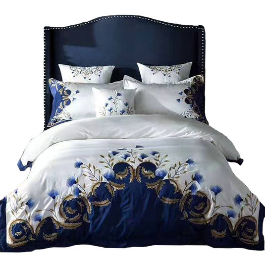 60's Satin Embroidered Flower Four-piece Cotton Quilt Cover - SuperStar Bedding