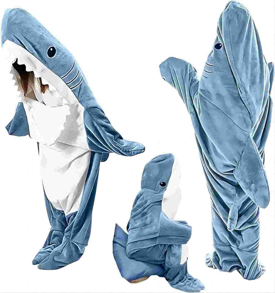  Shark Blanket Hoodie Onesie For Adults And Kids, Cozy Flannel Shark Costume Shark Sleeping Bag - SuperStar Bedding