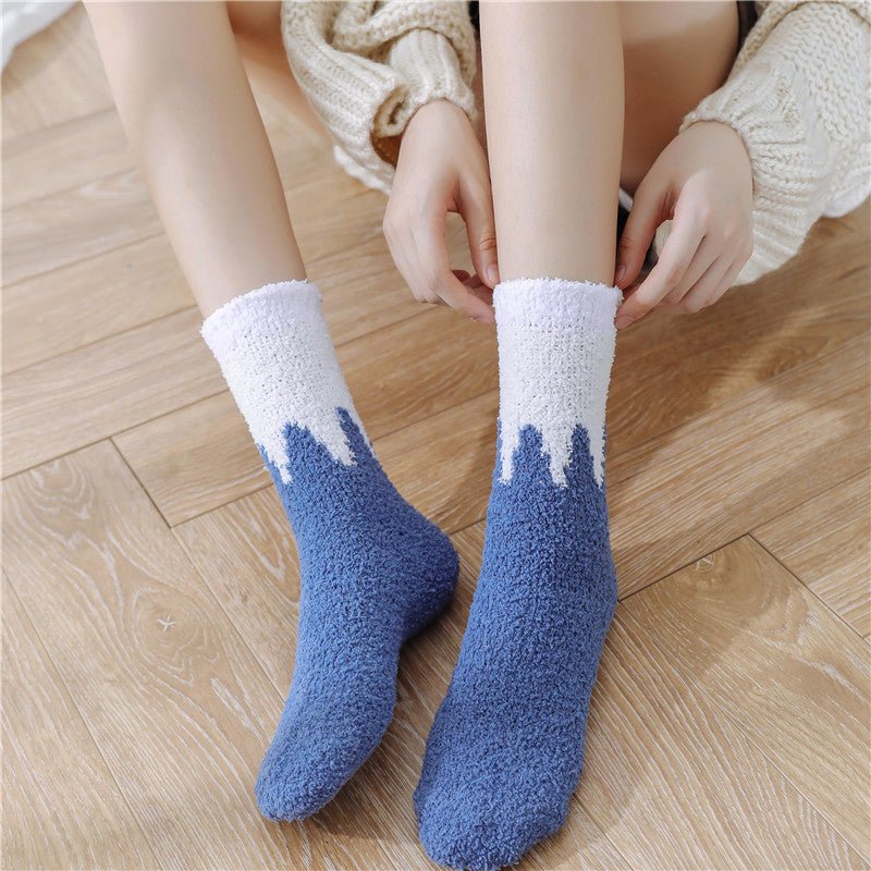 Load image into Gallery viewer, Coral fleece home sleep socks -blue and white- SuperStar Bedding
