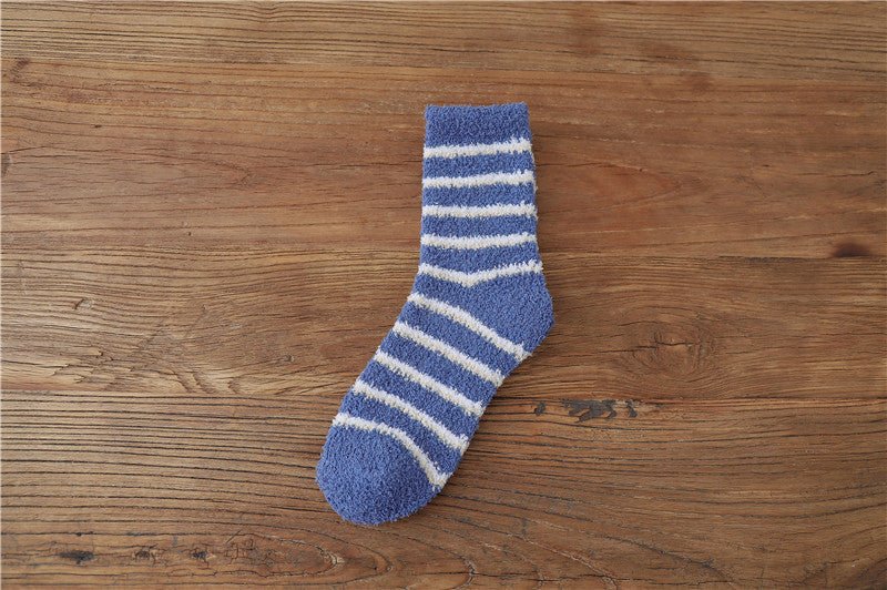 Load image into Gallery viewer, Coral fleece home sleep socks -blue and white strip- SuperStar Bedding
