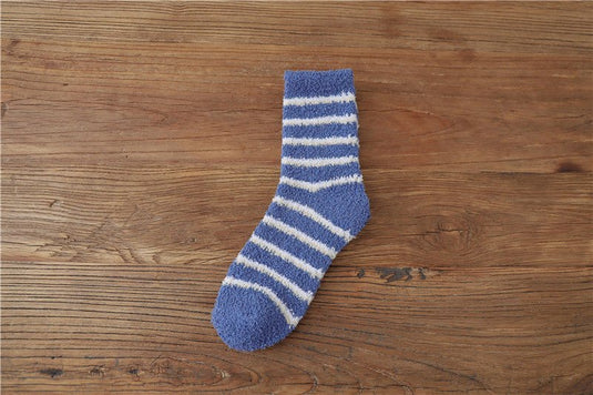 Coral fleece home sleep socks -blue and white strip- SuperStar Bedding