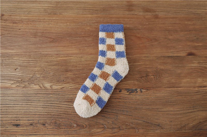 Load image into Gallery viewer, Coral fleece home sleep socks -check pattern- SuperStar Bedding
