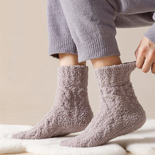 Coral Fleece bed Socks -on feet-  SuperStar Bedding