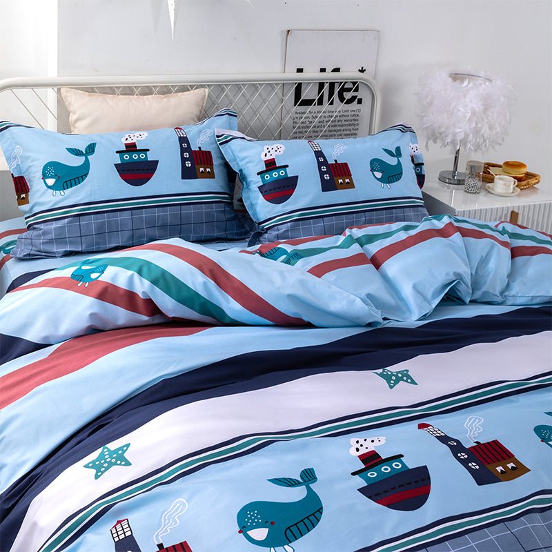 Load image into Gallery viewer, Corsair Four-piece Cotton Cartoon Bedding - boat print - SuperStar Bedding
