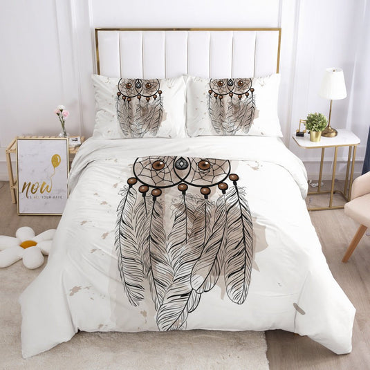 Duvets bedding set - white feathers print - SuperStar Bedding