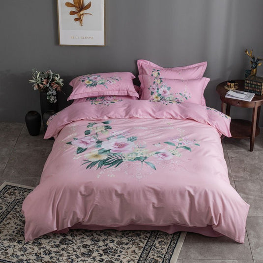 Floral four-piece cotton bedding -pink- SuperStar Bedding