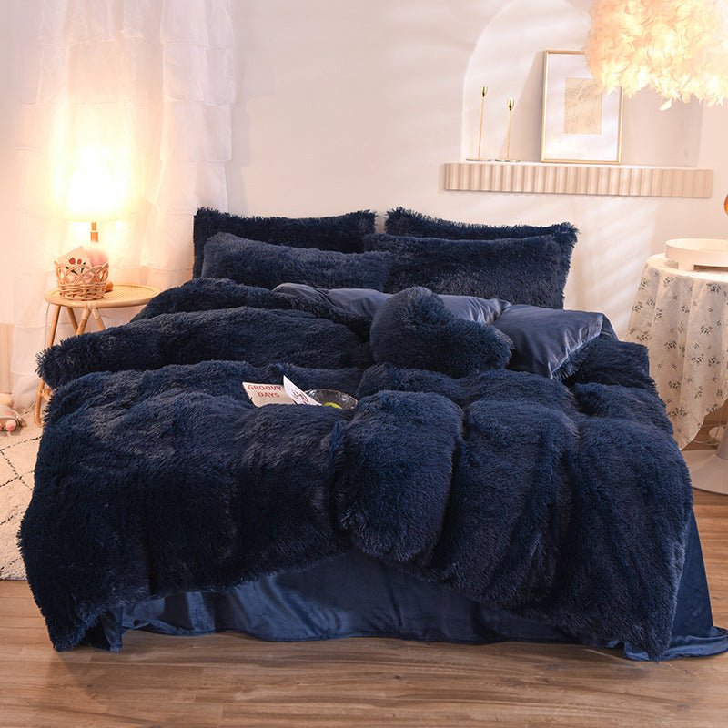 Load image into Gallery viewer, Luxury Thick Fleece bedding Sets -dark blue- SuperStar Bedding
