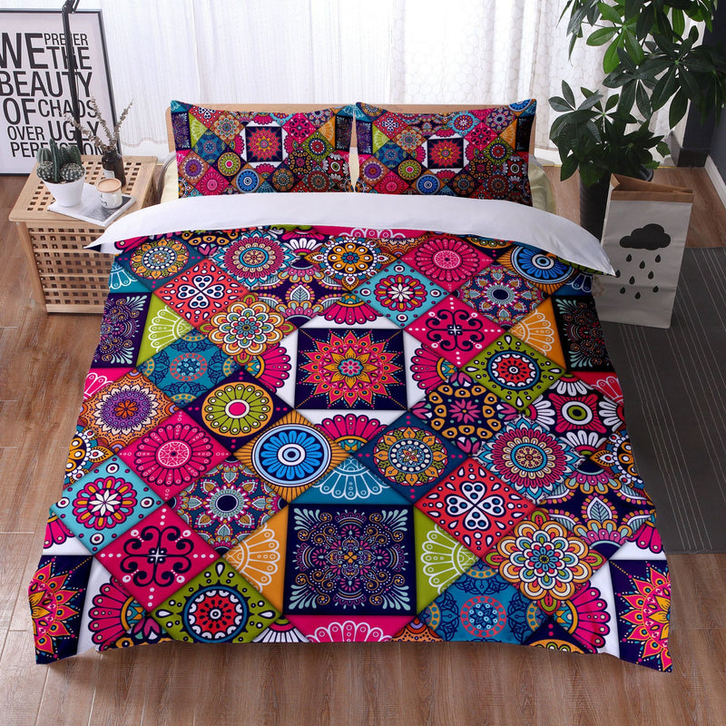 Load image into Gallery viewer, Mandala Bedding - floral tiles print - SuperStar Bedding
