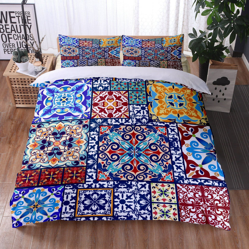 Load image into Gallery viewer, Mandala Bedding - blue patch work print - SuperStar Bedding
