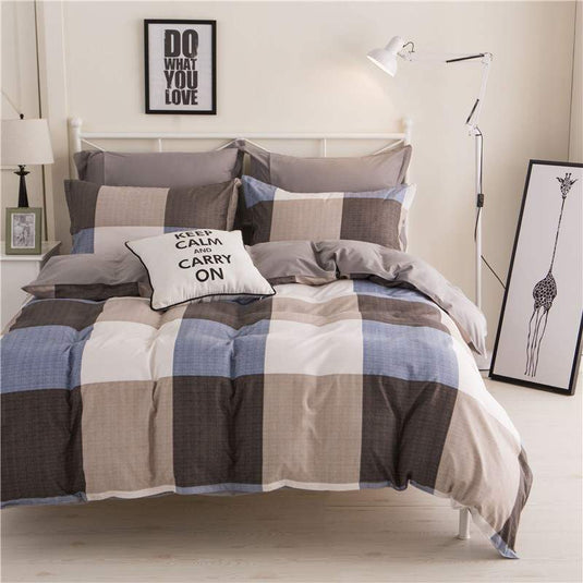 Vibrant colour bedding sets -blue and brown check print- SuperStar Bedding